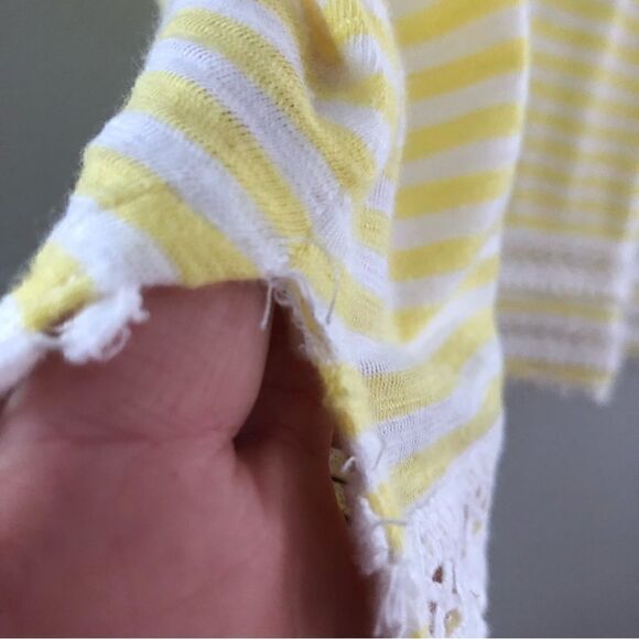 Talbots cotton blend yellow and white striped lattice lace V neck 2X tee shirt - Picture 3 of 7